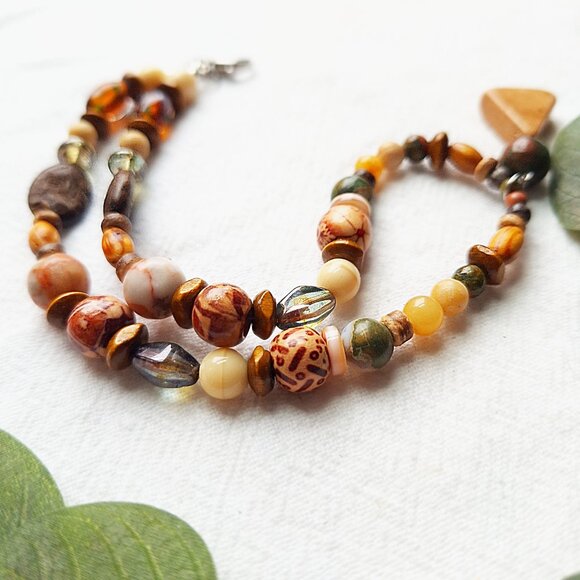 Goblincore Gemstone Beaded Necklace, Woodland Hippie Pendant Necklace, Bohemian - Picture 11 of 12